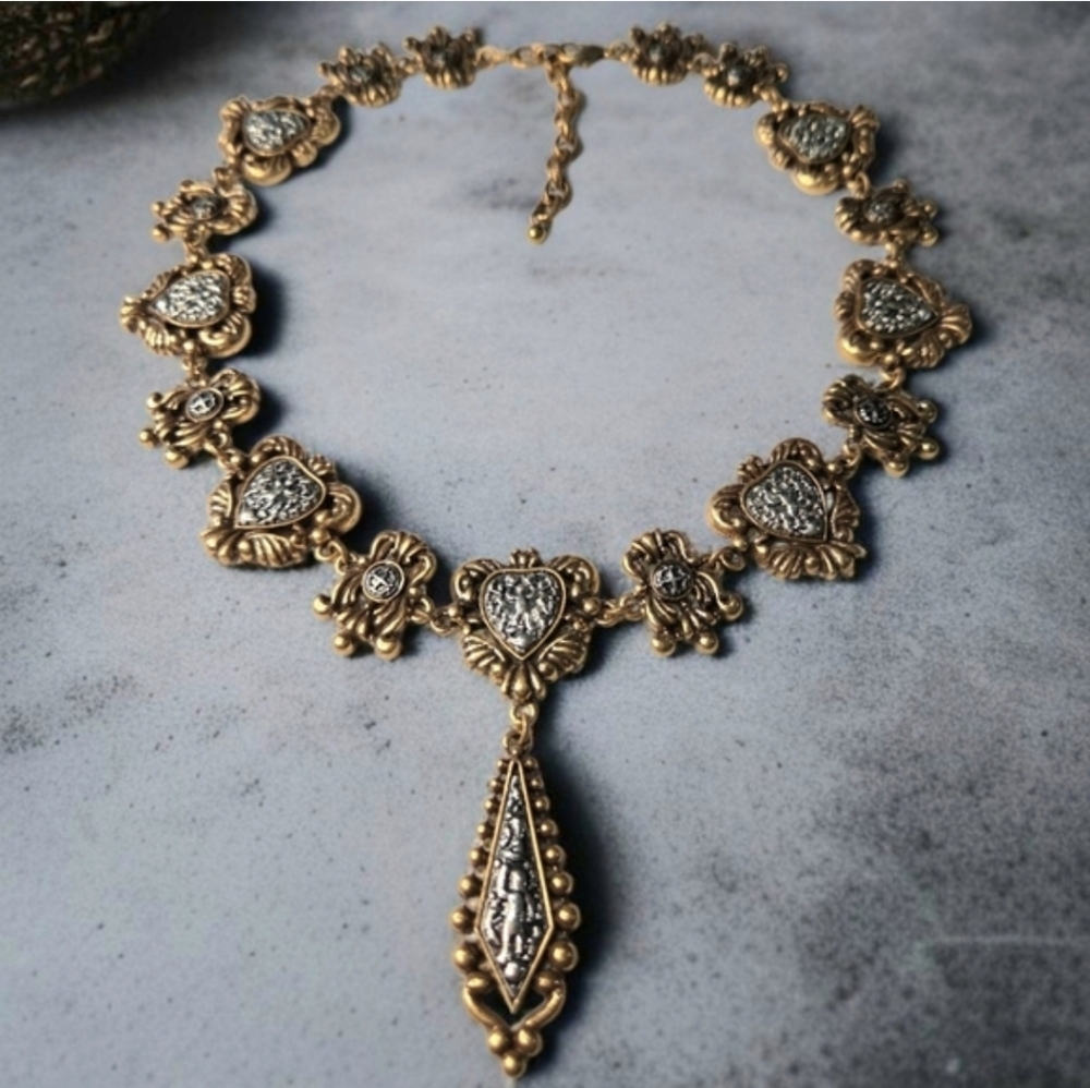 Etruscan Revival Antiqued Gold Coin Statement Necklace
